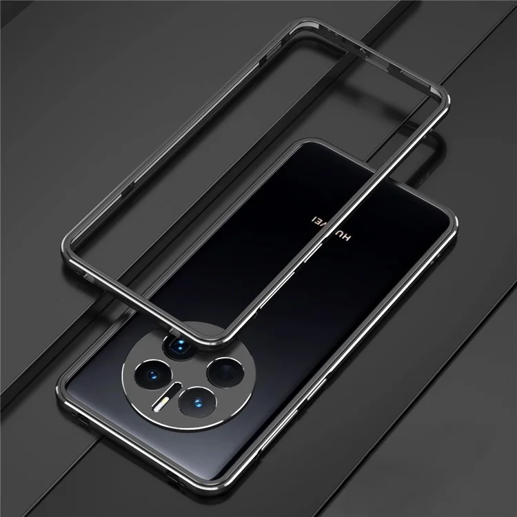 For Huawei Mate 50 Pro 4G Bumper Case Shock Absorbent Aluminum Alloy Frame with Camera Lens Protector - Black / Silver