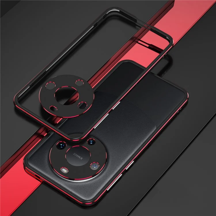 Para Huawei Mate 60 Pro Anti-drop Bumper Case Shockproof Aluminum Alloy Frame with Lens Cover - Preto / Vermelho