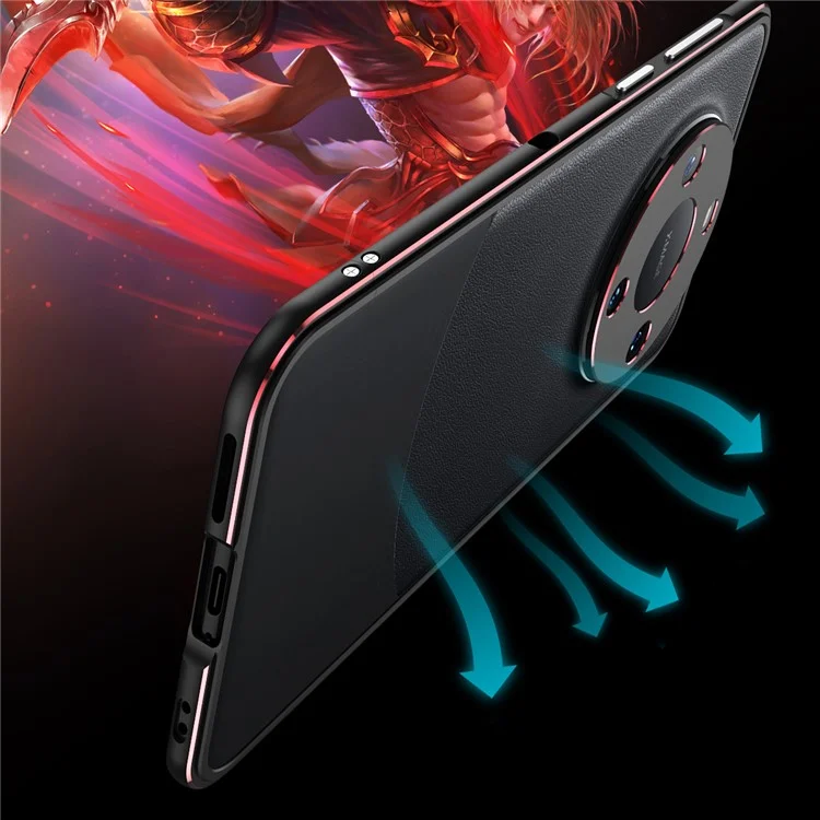 Para Huawei Mate 60 Pro Anti-drop Bumper Case Shockproof Aluminum Alloy Frame with Lens Cover - Preto / Vermelho