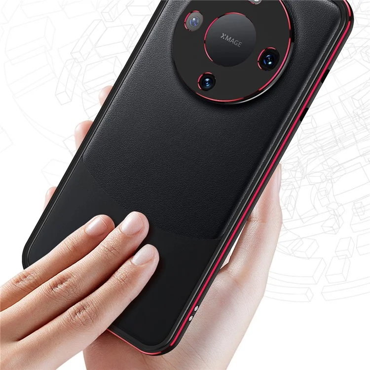 Para Huawei Mate 60 Pro Anti-drop Bumper Case Shockproof Aluminum Alloy Frame with Lens Cover - Preto / Vermelho