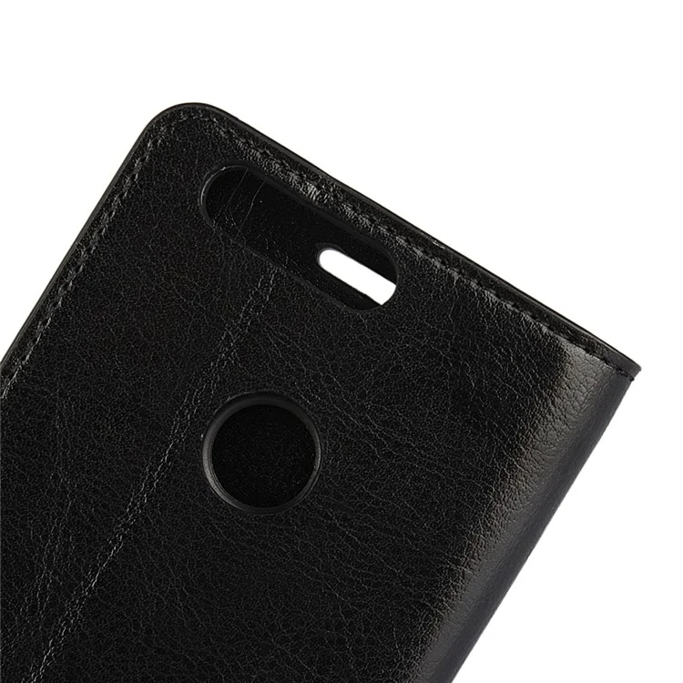 Crazy Horse Flip Genuine Leather Wallet Stand Cover for Huawei Honor 8 - Black