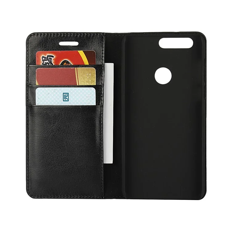 Crazy Horse Flip Genuine Leather Wallet Stand Cover for Huawei Honor 8 - Black