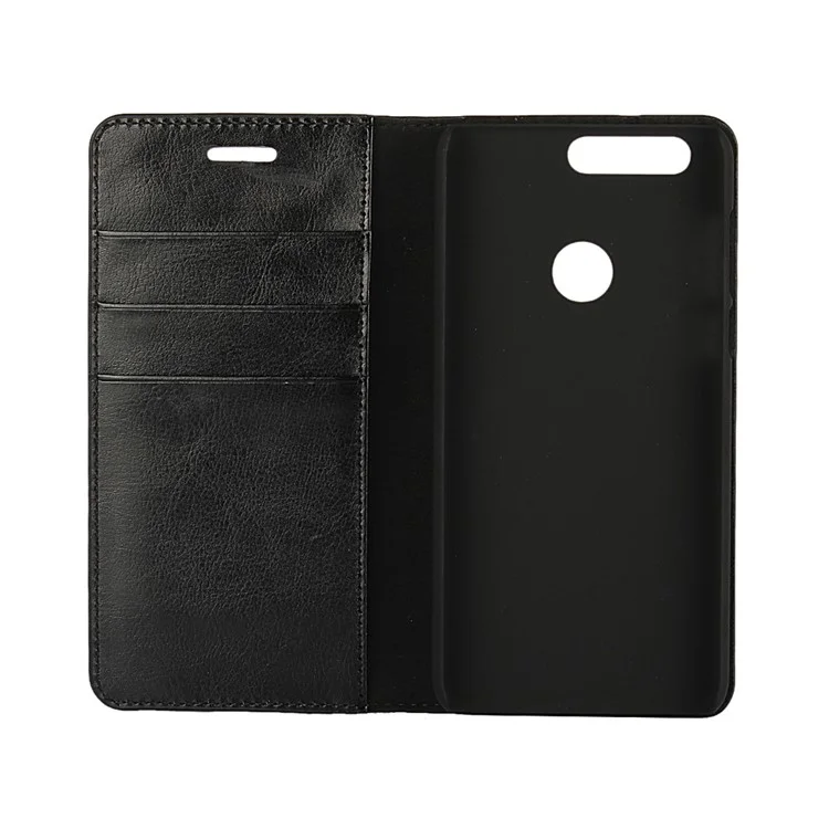 Crazy Horse Flip Genuine Leather Wallet Stand Cover for Huawei Honor 8 - Black