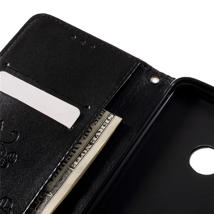 Imprint Leather Wallet Stand Case for Huawei Honor 8 with Rhinestone Decoration - Black