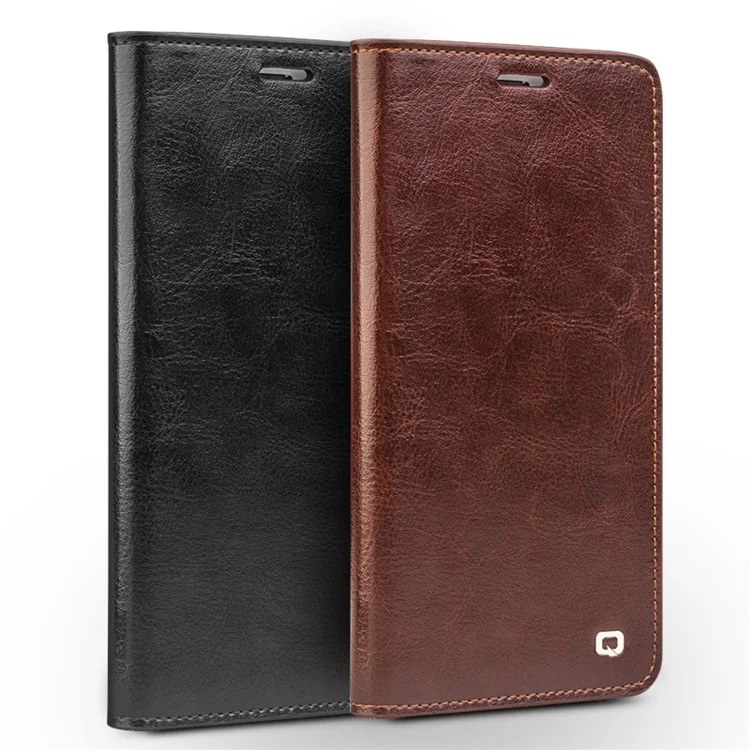 QIALINO Genuine Cowhide Leather Flip Case for Huawei Honor V8 - Brown