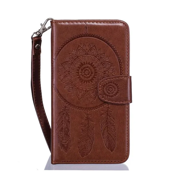 Imprint Dream Catcher Magnetic Leather Wallet Case for Huawei P9 Lite - Brown