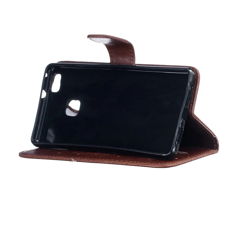 Imprint Dream Catcher Magnetic Leather Wallet Case for Huawei P9 Lite - Brown