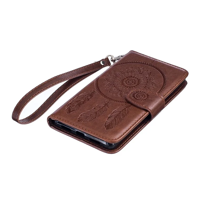 Imprint Dream Catcher Magnetic Leather Wallet Case for Huawei P9 Lite - Brown