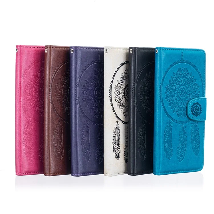 Imprint Dream Catcher Magnetic Leather Wallet Case for Huawei P9 Lite - Brown