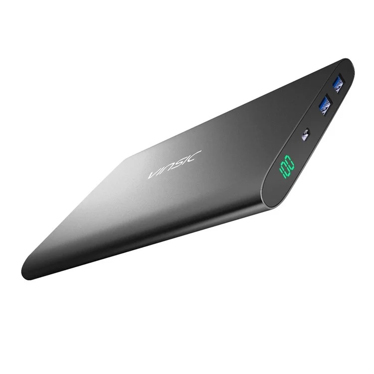 VINSIC 20000mAh Dual USB Portable Super Thin Power Bank for iPhone iPad Samsung Huawei - Black