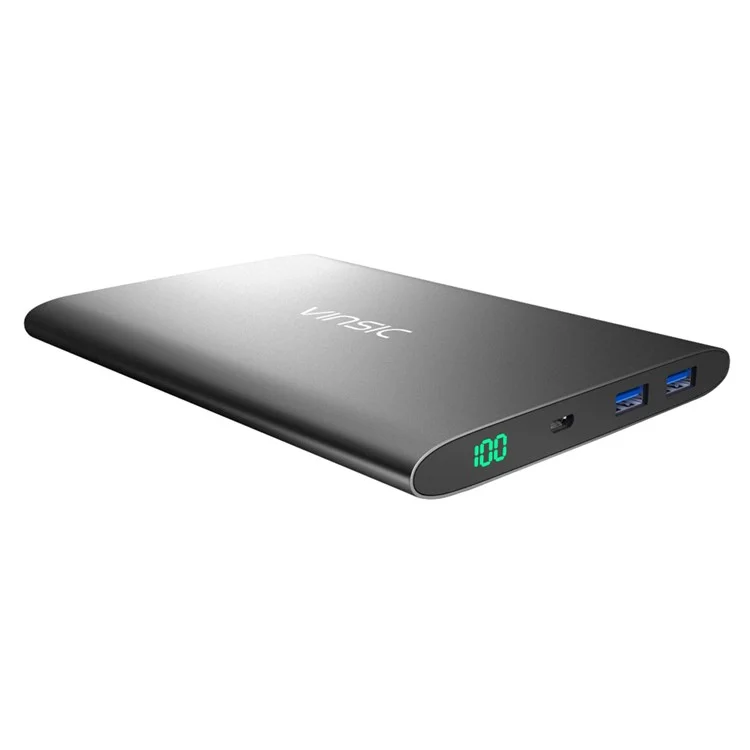 VINSIC 20000mAh Dual USB Portable Super Thin Power Bank for iPhone iPad Samsung Huawei - Black