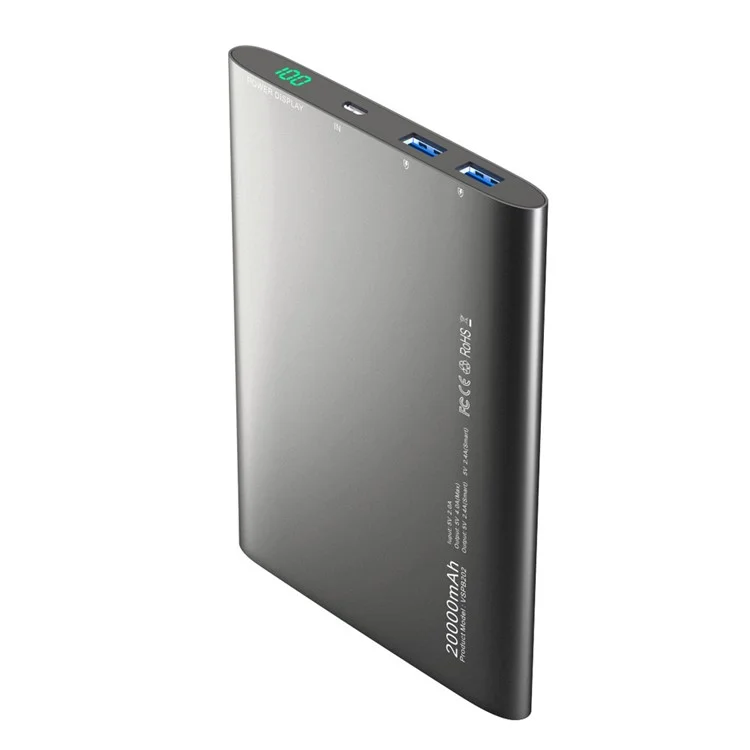 VINSIC 20000mAh Dual USB Portable Super Thin Power Bank for iPhone iPad Samsung Huawei - Black
