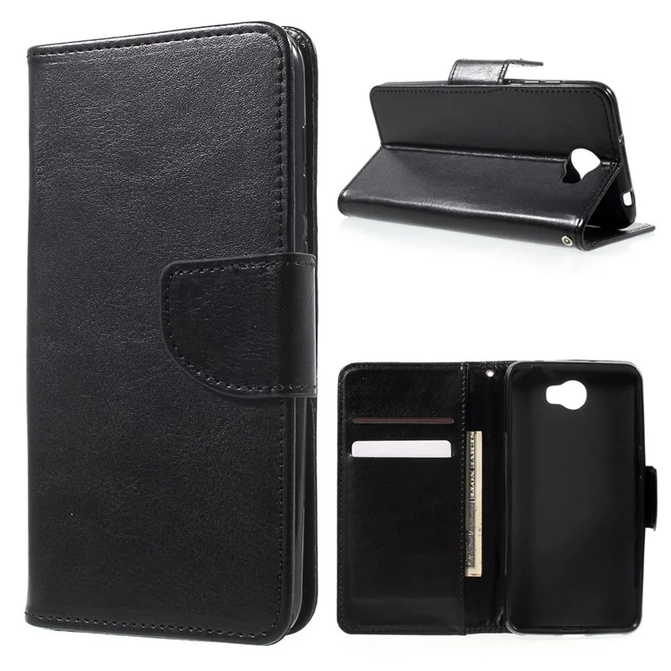 Durable Leather Wallet Stand Case for Huawei Y5II / Y5 II / Honor 5 - Black