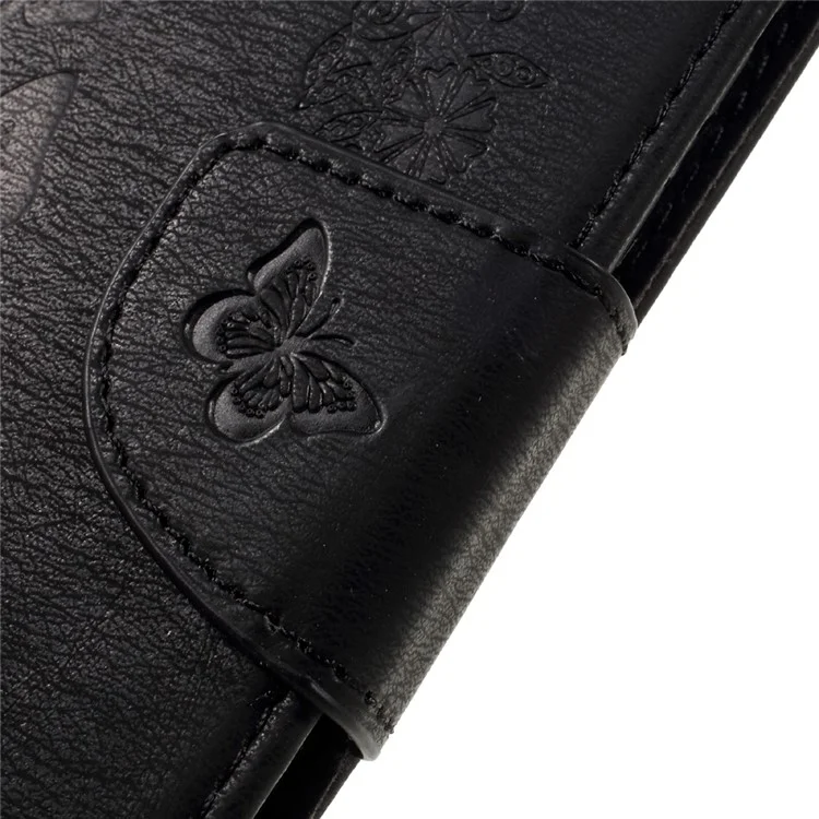 Imprinted Leather Wallet Stand Case for Huawei Honor 8 - Black