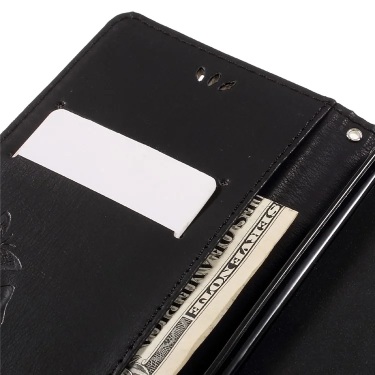 Imprinted Leather Wallet Stand Case for Huawei Honor 8 - Black