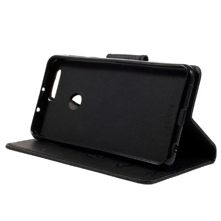 Imprinted Leather Wallet Stand Case for Huawei Honor 8 - Black