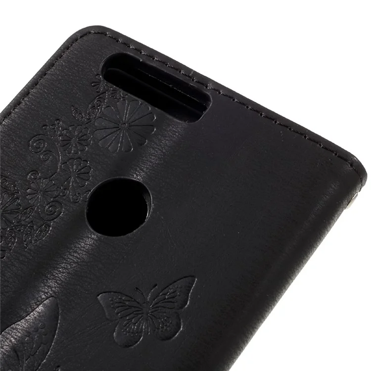 Imprinted Leather Wallet Stand Case for Huawei Honor 8 - Black