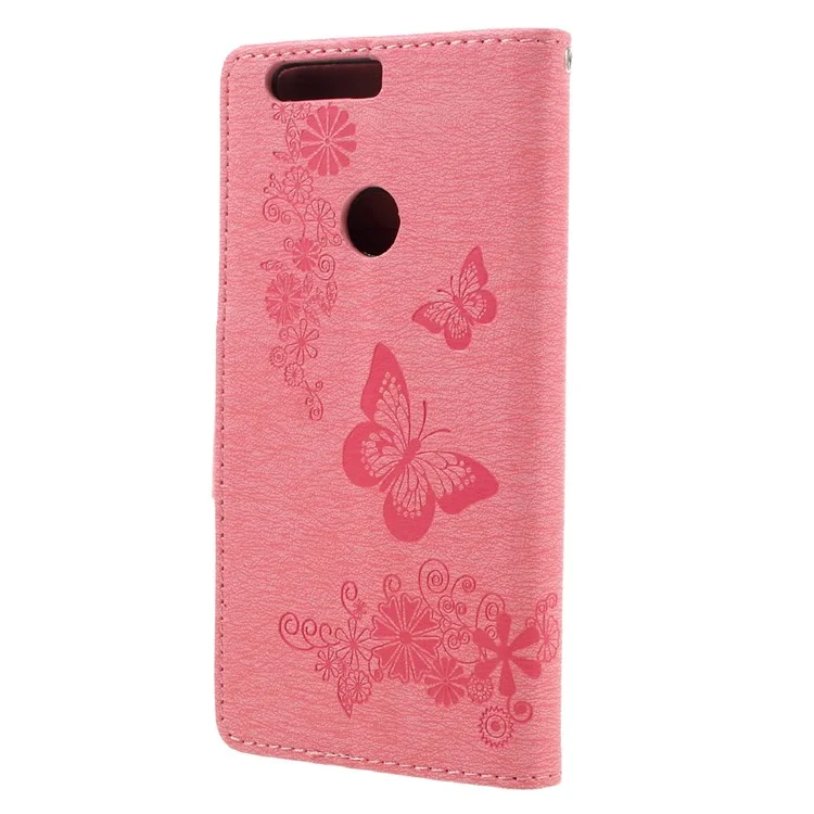 Imprinted Leather Wallet Phone Case for Huawei Honor 8 - Pink