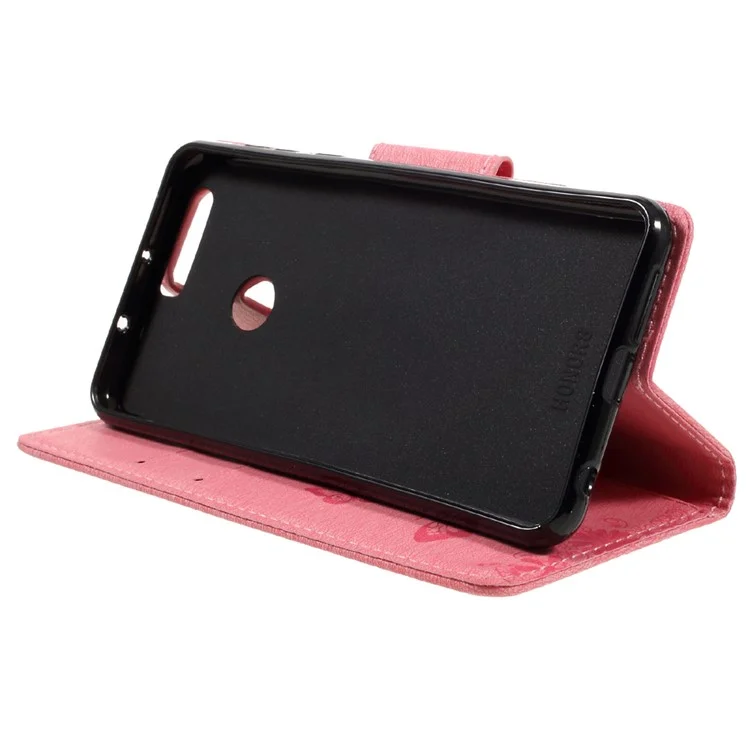 Imprinted Leather Wallet Phone Case for Huawei Honor 8 - Pink