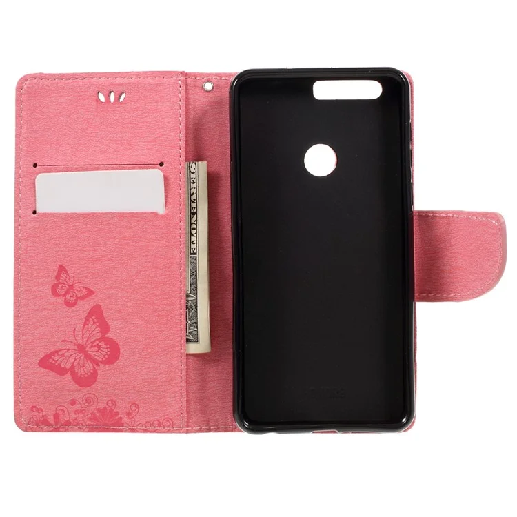 Imprinted Leather Wallet Phone Case for Huawei Honor 8 - Pink