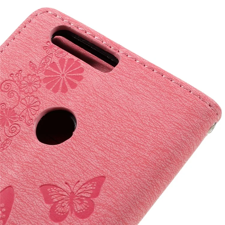 Imprinted Leather Wallet Phone Case for Huawei Honor 8 - Pink