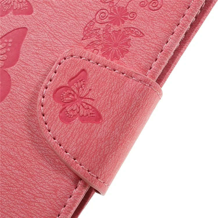 Imprinted Leather Wallet Phone Case for Huawei Honor 8 - Pink