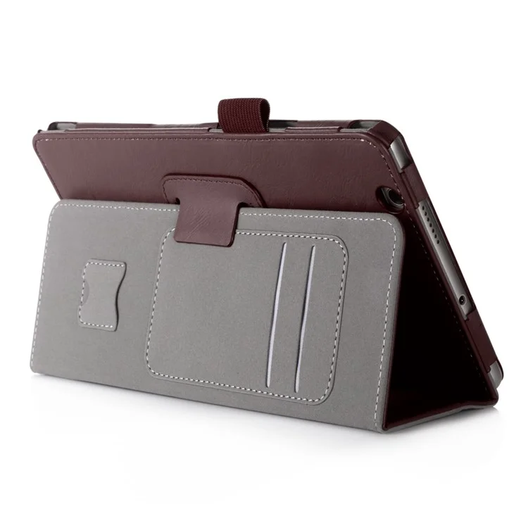 Leather Card Slot Stand Shell with Elastic Strap for Huawei MediaPad M3 8.4 - Brown