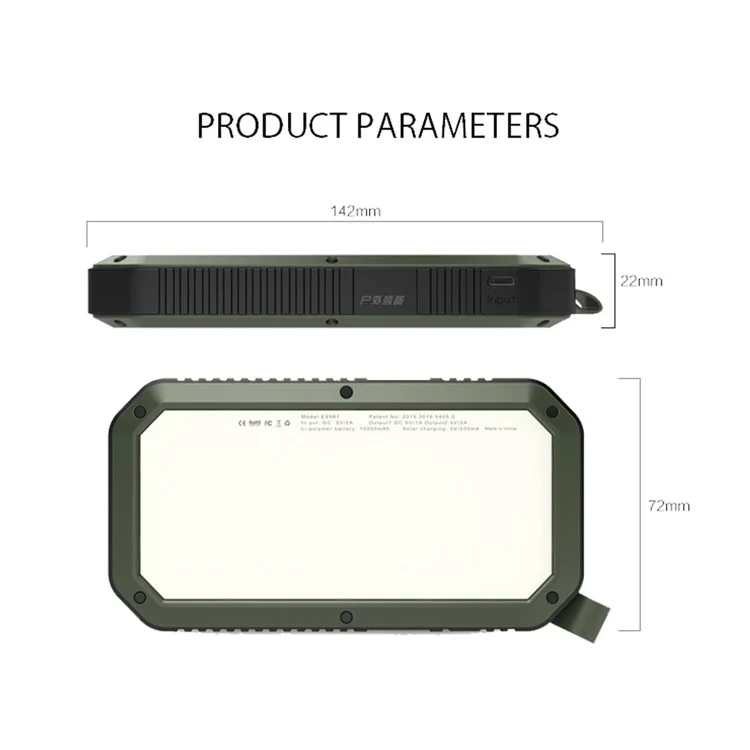 ESHINE ES981 Outdoor 8000mAh 3 USB Ports Solar Power Bank with LED Camping Light - Army Green