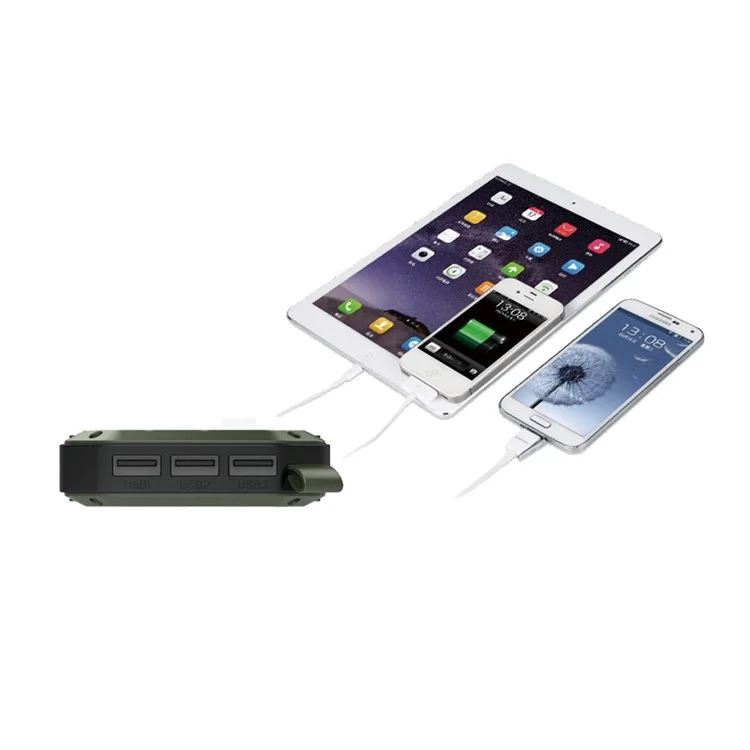 ESHINE ES981 Outdoor 8000mAh 3 USB Ports Solar Power Bank with LED Camping Light - Army Green