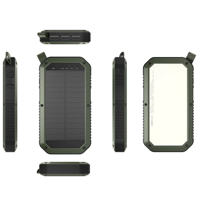 ESHINE ES981 Outdoor 8000mAh 3 USB Ports Solar Power Bank with LED Camping Light - Army Green
