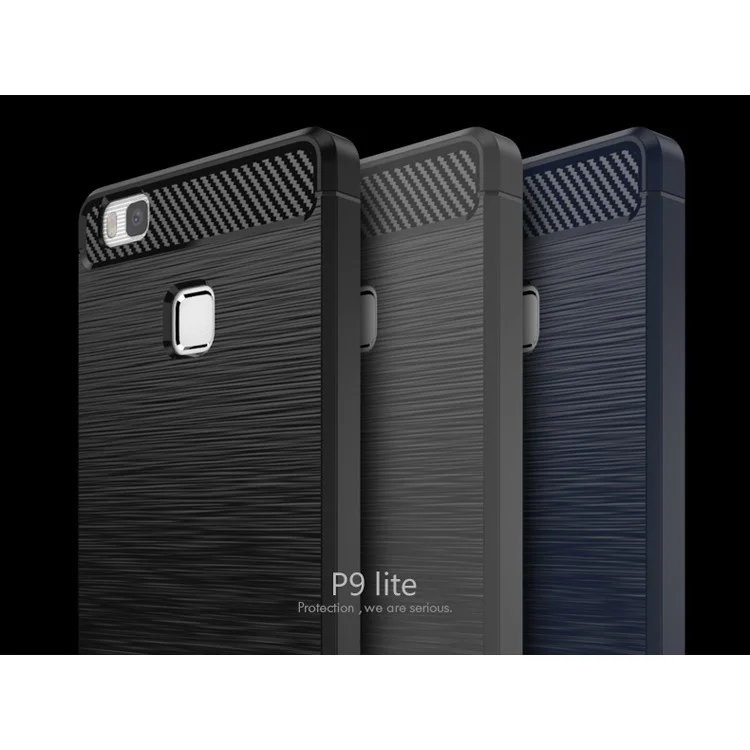 IPAKY Brushed TPU Case for Huawei P9 Lite / G9 Lite with Carbon Fiber Decorated - Black