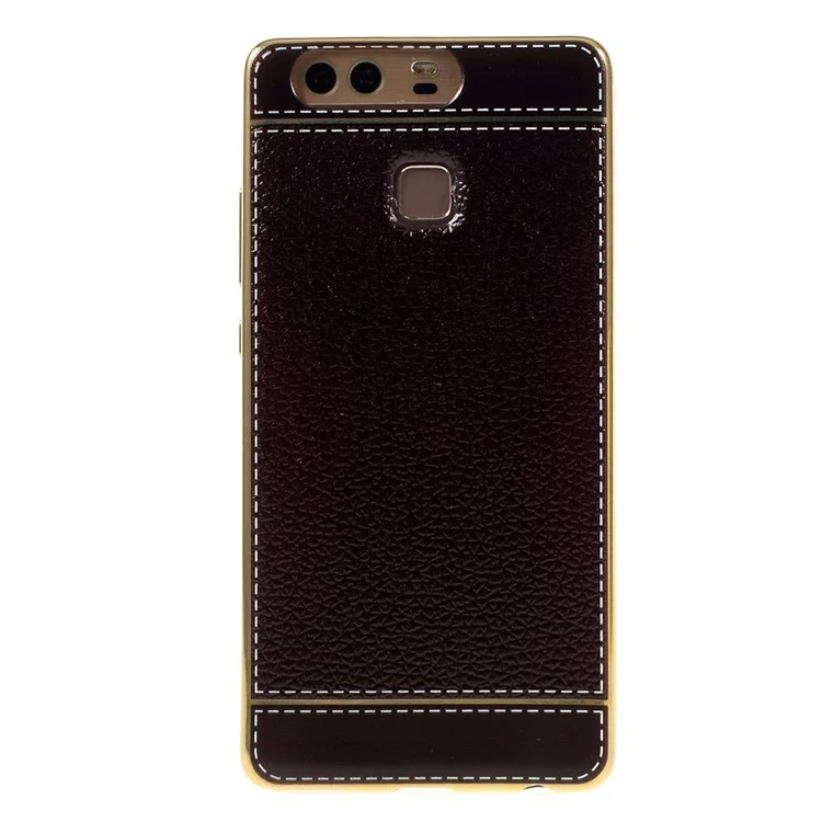 PU Leather Coated Plating TPU Case for Huawei P9 - Coffee