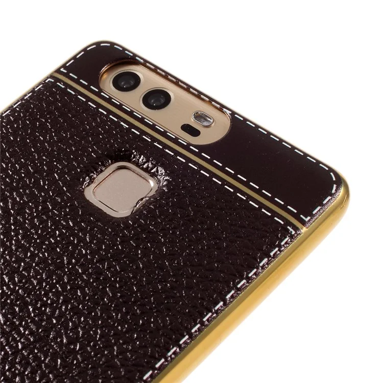 PU Leather Coated Plating TPU Case for Huawei P9 - Coffee