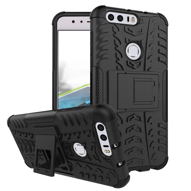 Anti-slip PC + TPU Hybrid Case with Kickstand for Huawei Honor 8 - Black