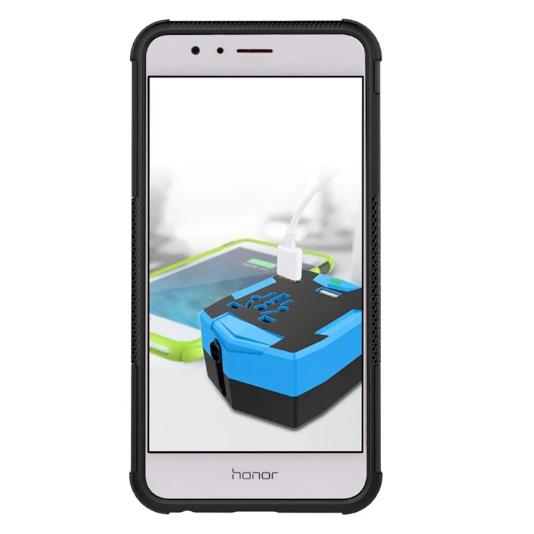 Anti-slip PC + TPU Hybrid Case with Kickstand for Huawei Honor 8 - Black