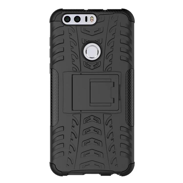 Anti-slip PC + TPU Hybrid Case with Kickstand for Huawei Honor 8 - Black