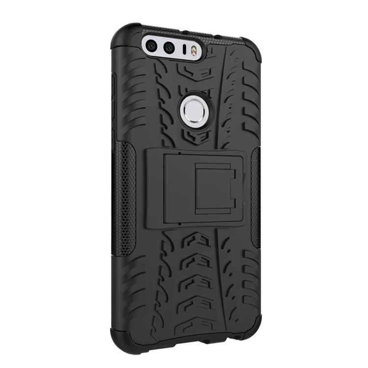 Anti-slip PC + TPU Hybrid Case with Kickstand for Huawei Honor 8 - Black
