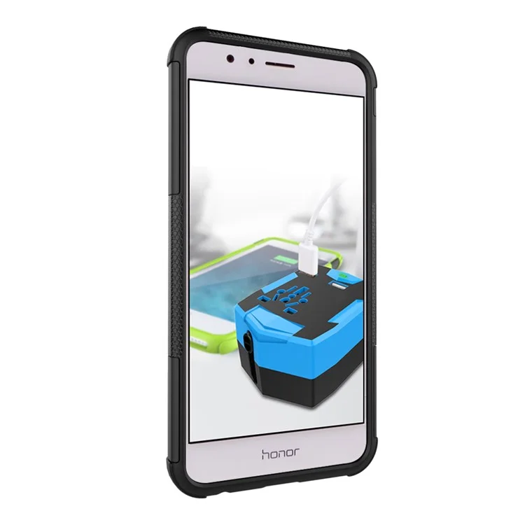 Anti-slip PC + TPU Hybrid Case with Kickstand for Huawei Honor 8 - Black