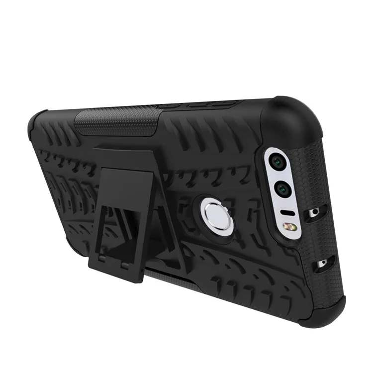 Anti-slip PC + TPU Hybrid Case with Kickstand for Huawei Honor 8 - Black