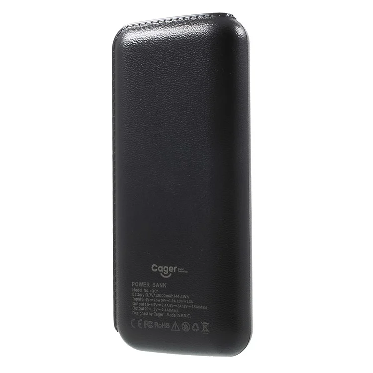 CAGER QC1 12000mAh Quick Charge 2.0 Power Bank with Dual USB Output for iPhone Samsung Huawei - Black