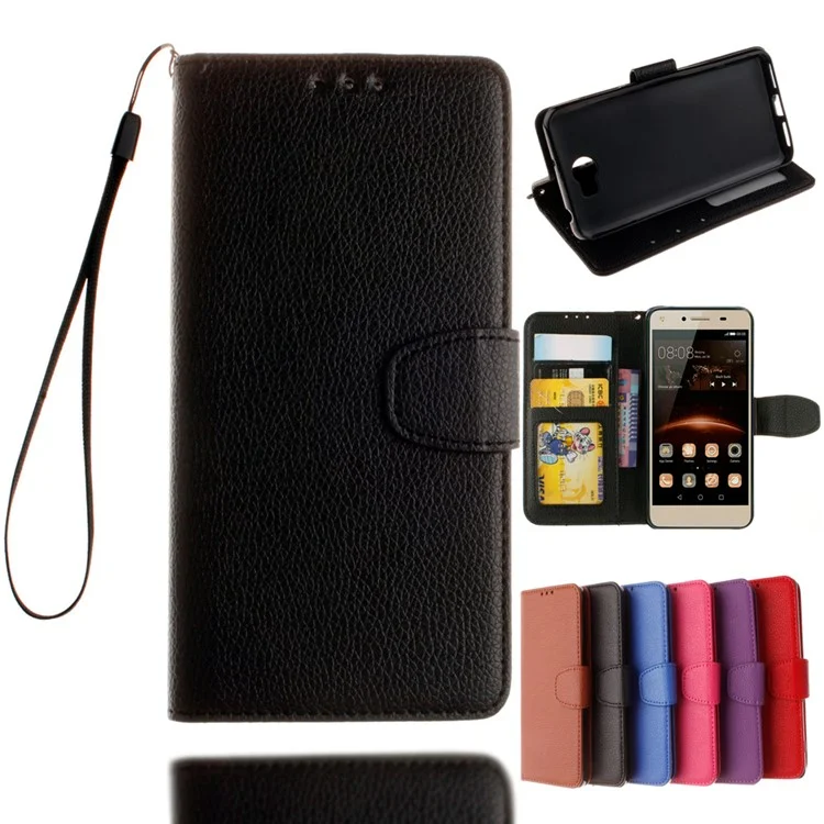 Lychee Skin Leather Wallet Case for Y5II / Y5 II - Black