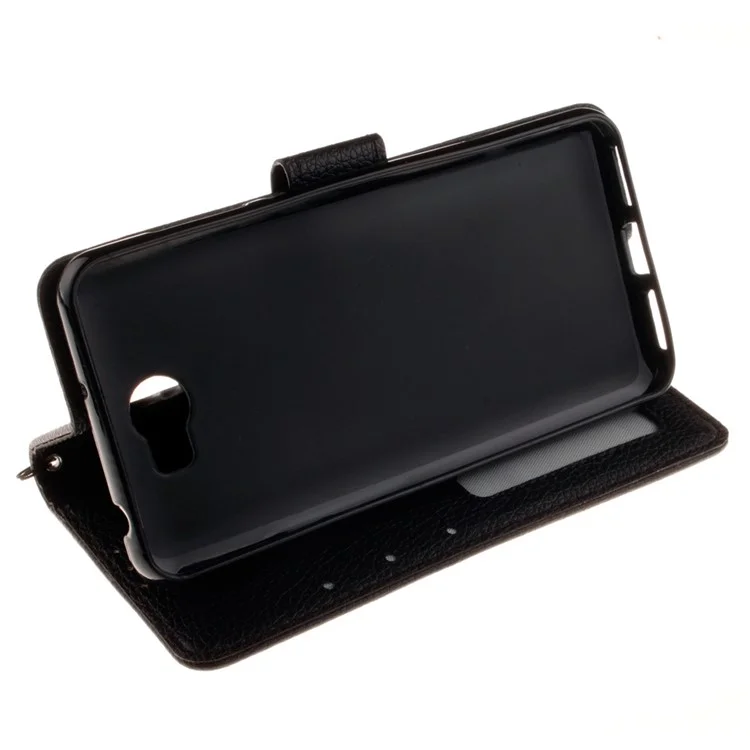 Lychee Skin Leather Wallet Case for Y5II / Y5 II - Black