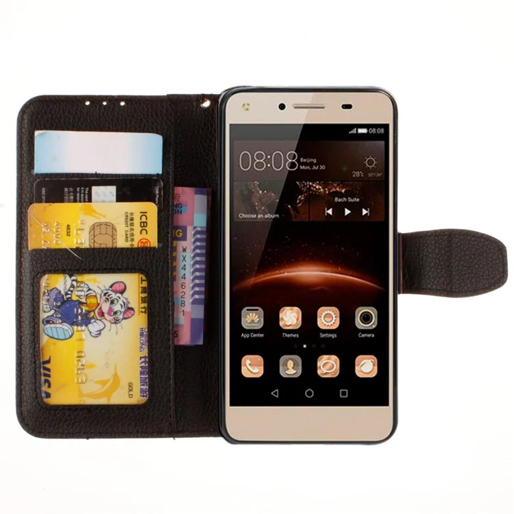Lychee Skin Leather Wallet Case for Y5II / Y5 II - Black