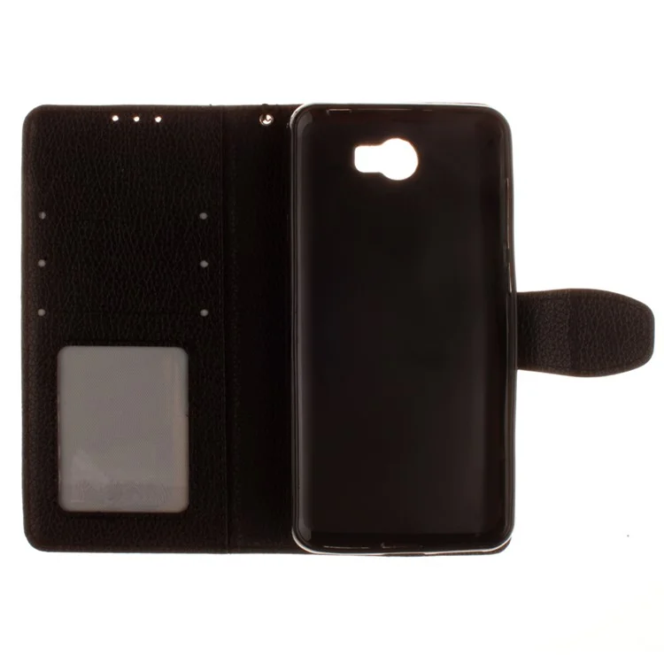 Lychee Skin Leather Wallet Case for Y5II / Y5 II - Black