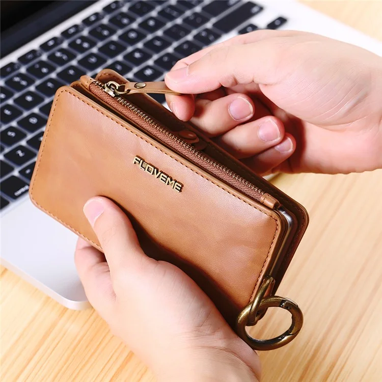 FLOVEME PU Leather Cover Multiple 14 Card Slots Wallet for Huawei P9 - Brown