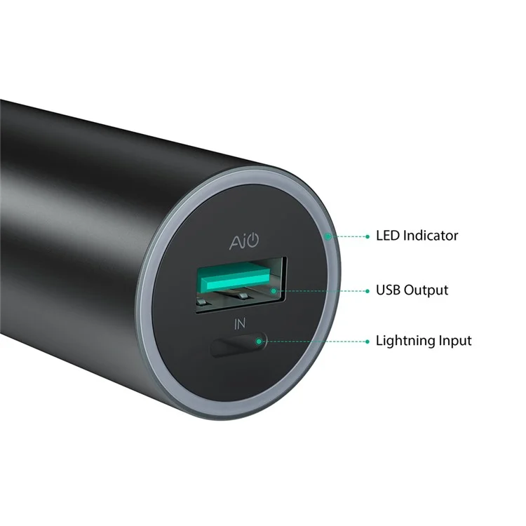 AUKEY PB-T13 5000mAh AiPower Lightning Input Aluminum Alloy Mini Power Bank (CE) - Grey