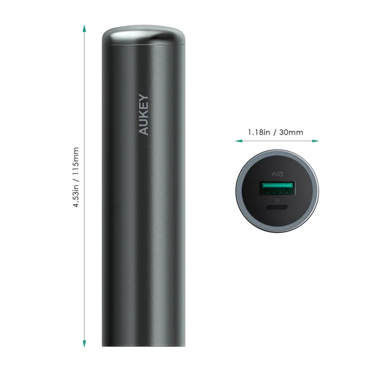 AUKEY PB-T13 5000mAh AiPower Lightning Input Aluminum Alloy Mini Power Bank (CE) - Grey
