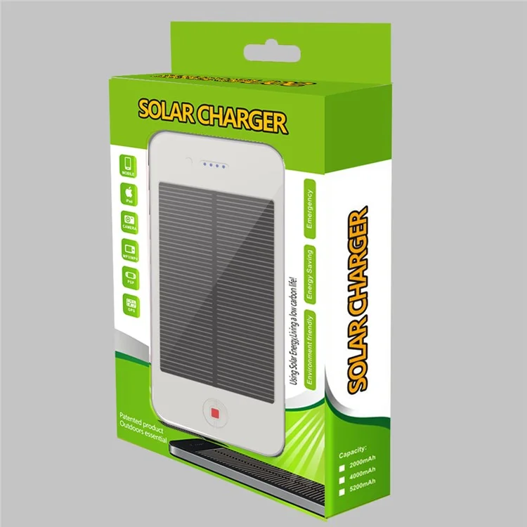 Portable Outdoor 4000mAh Solar Charger Power Bank with Flashlight for iPhone Samsung Phones - Black