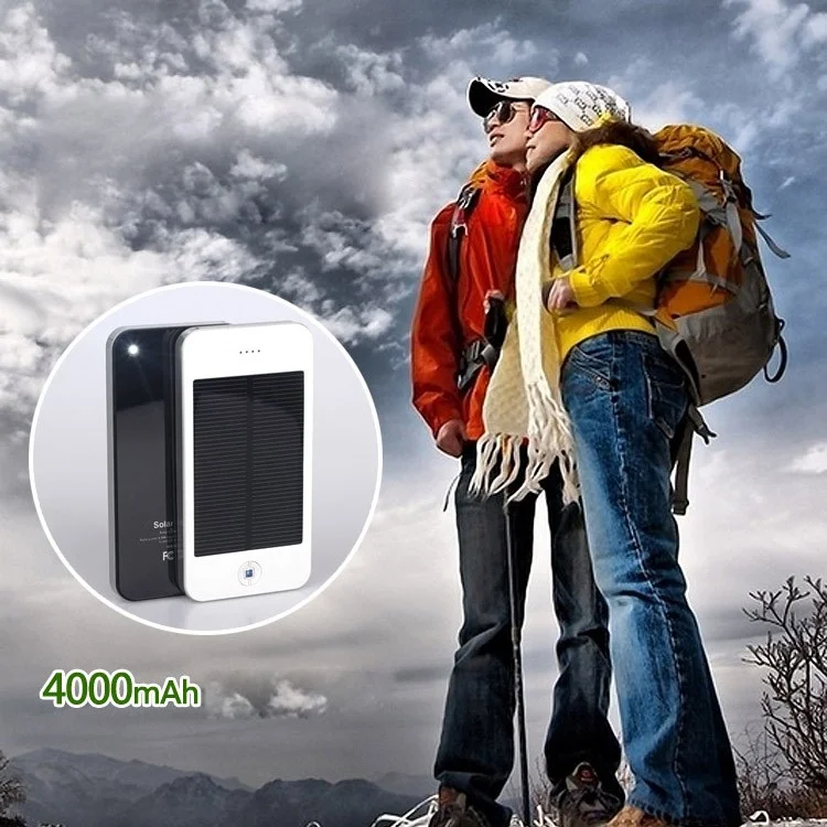 Portable Outdoor 4000mAh Solar Charger Power Bank with Flashlight for iPhone Samsung Phones - Black