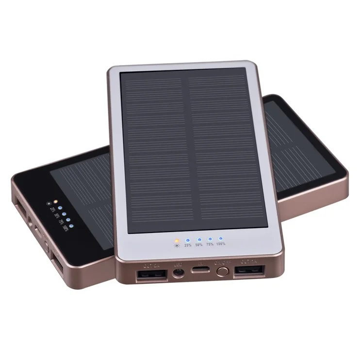 12000mAh 14mm Thin Dual USB Monocrystalline Silicon Solar Charger Power Bank - White
